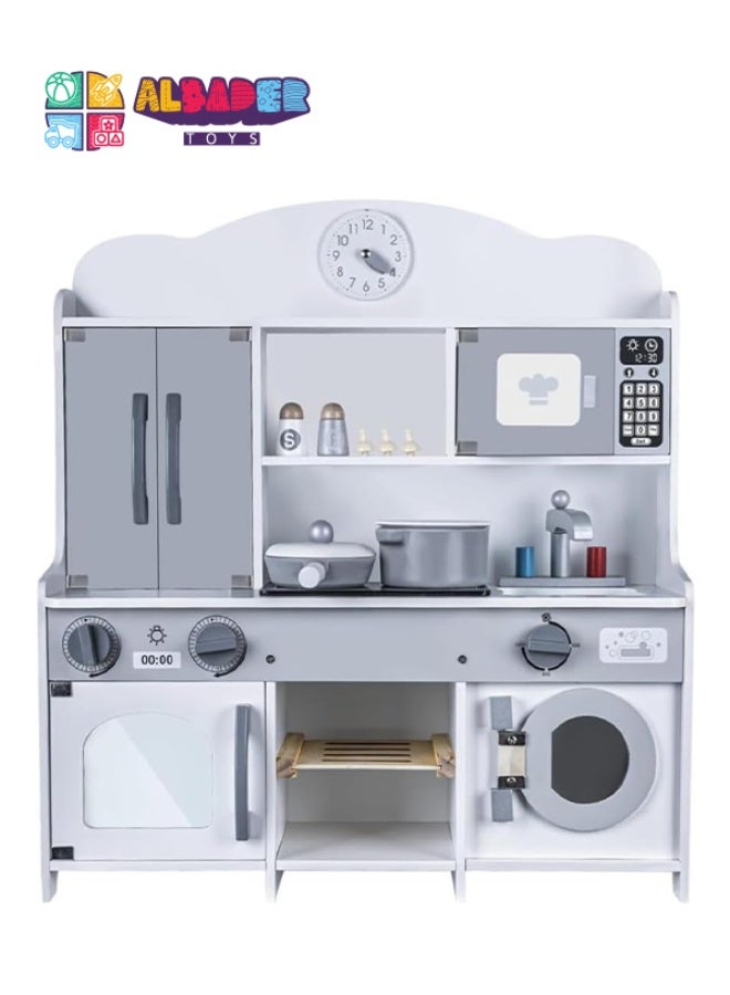 البدر لعبة مجموعة مطبخ خشبية من البدر، مطبخ للاطفال مع فرن، مجموعة العاب مطبخ للاطفال مع حوض لعب وطهي الطعام، لعبة مطبخ مع العديد من ملحقات الطعام، للاطفال من سن 3-10 سنوات (ابيض، 62 × 21.5 × 69) - Image 2